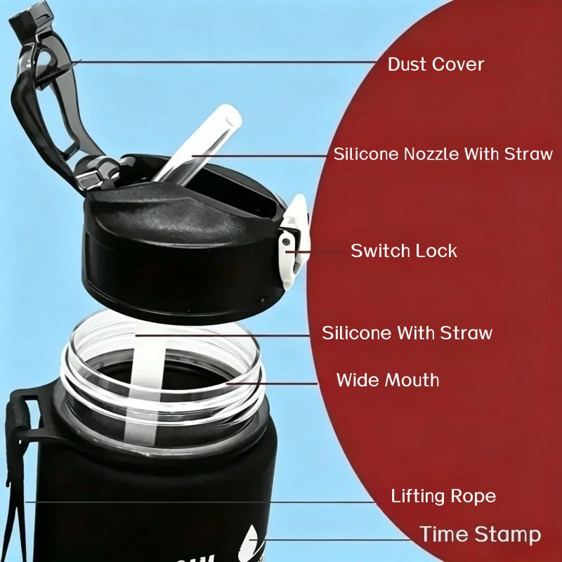 Sports Water Bottle with Time-Tracking Straw Leak Proof Locking Flip Cover for Easy Carry Ideal for Outdoor Adventures