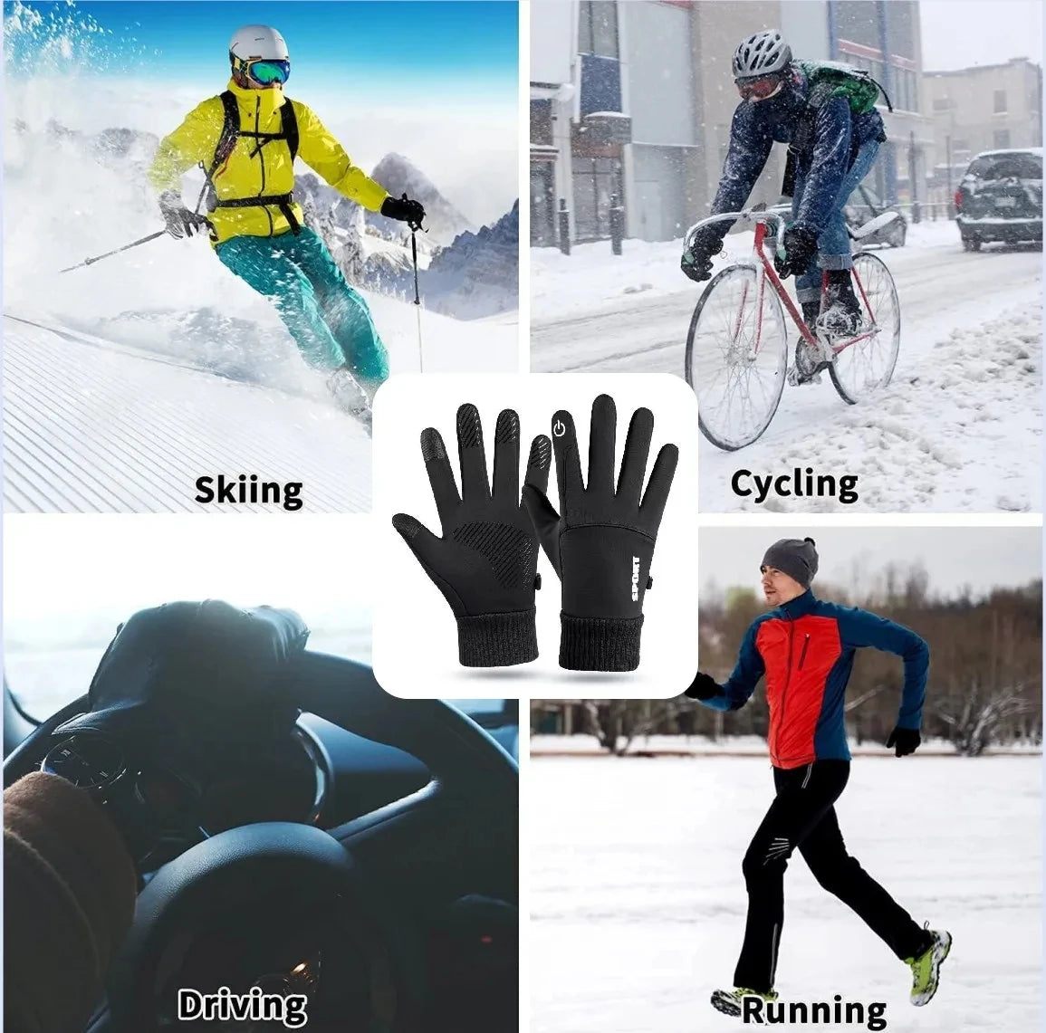 Waterproof Thermal Touch Screen Winter Gloves - Warm Sport Gloves for Men Women (Running Cycling Ski)