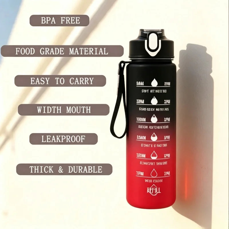 Sports Water Bottle with Time-Tracking Straw Leak Proof Locking Flip Cover for Easy Carry Ideal for Outdoor Adventures