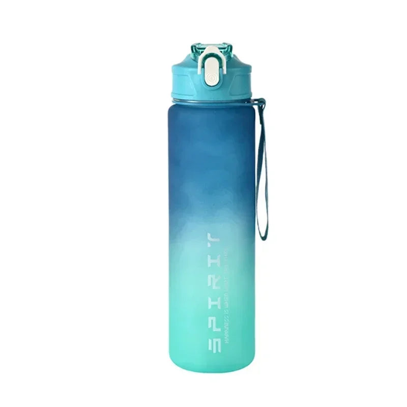 1pc Gradient Sports Water Bottle with Straw & Time Marker for Outdoor Fitness Hiking & Gym Leakproof Travel Water Bottle